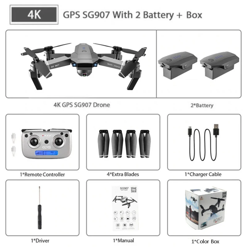 SG907 SG901 gps Дрон с камерой 4K HD 5G Wifi складной Радиоуправляемый квадрокоптер оптический поток жестов 1080P HD камера Дрон Беспилотник на радиоуправлении VS SG906 S167 - Цвет: SG907 4K 2B Box