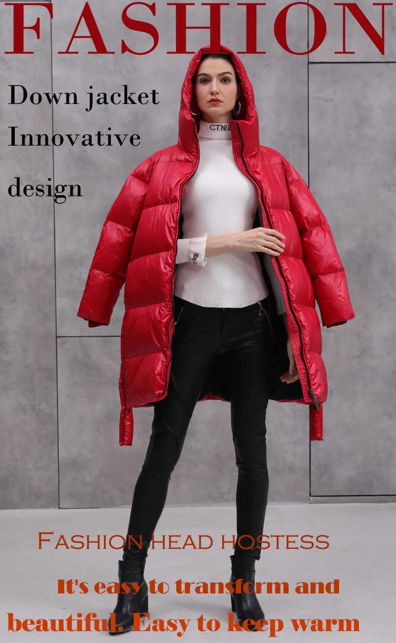 

Factory direct sale 2020 winter new coat mid-length 95% white duck down warm thick hooded down jacket for ladies