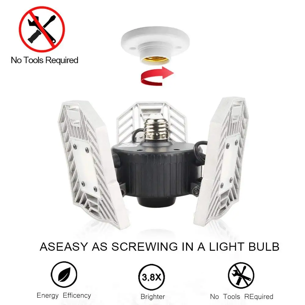 

Led Ceiling Light Deformable Garage Light Motion-Activated Radar 6000LM High Intensity Lamp for Garage Warehouse Workshop #