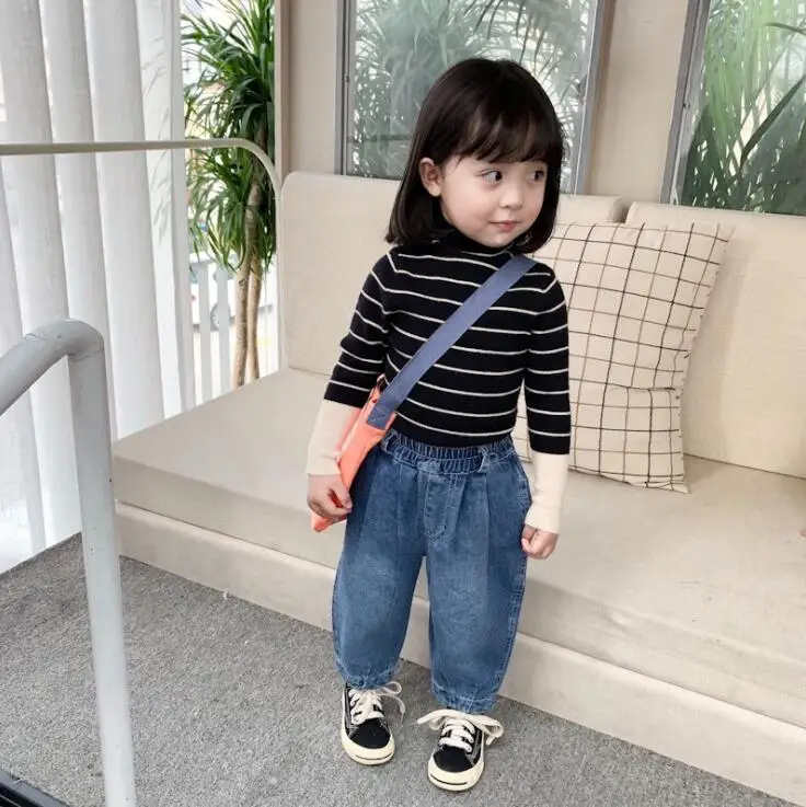 Новинка,, для мальчиков и девочек полосатый трикотажный свитер на осень-зиму модный детский пуловер свитер От 1 до 7 лет HX653