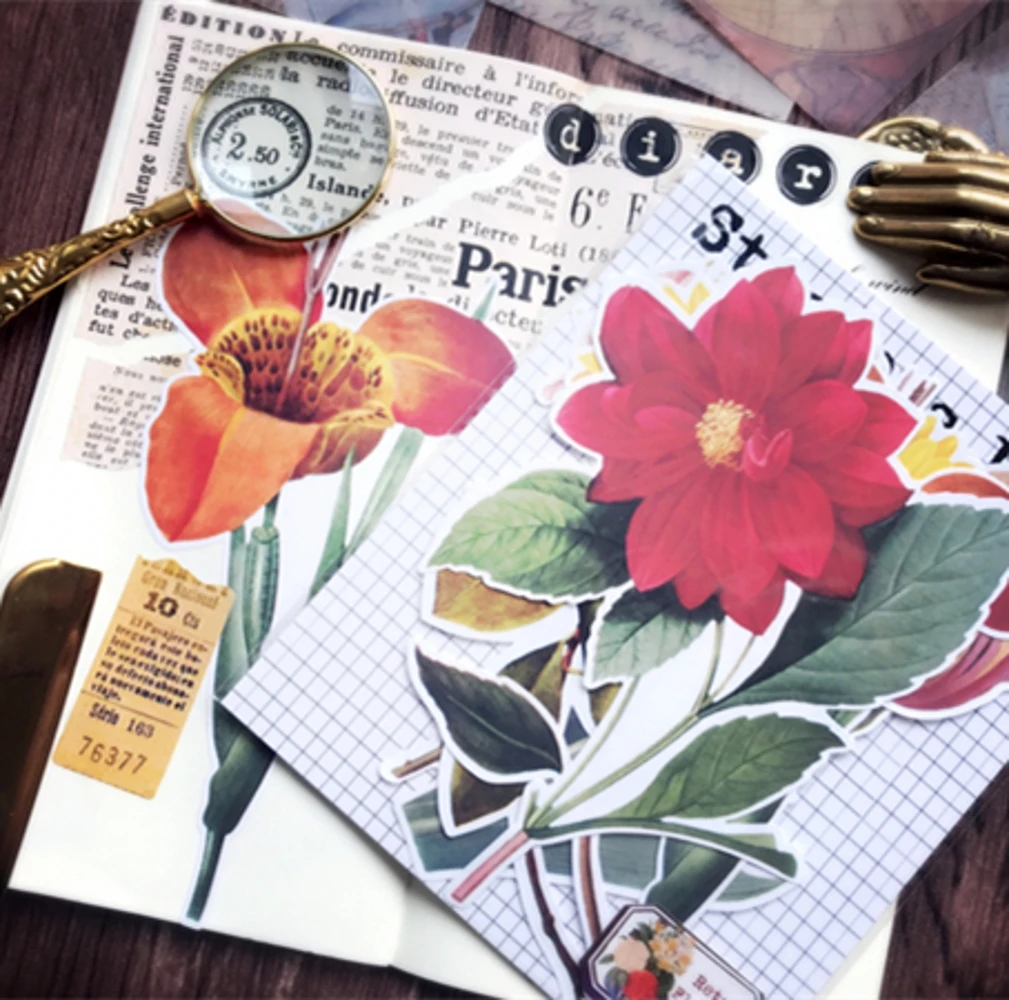 

6Pcs 2019 Vintage Big Flower Sticker DIY Craft Scrapbooking Album Junk Journal Planner Decorative Stickers