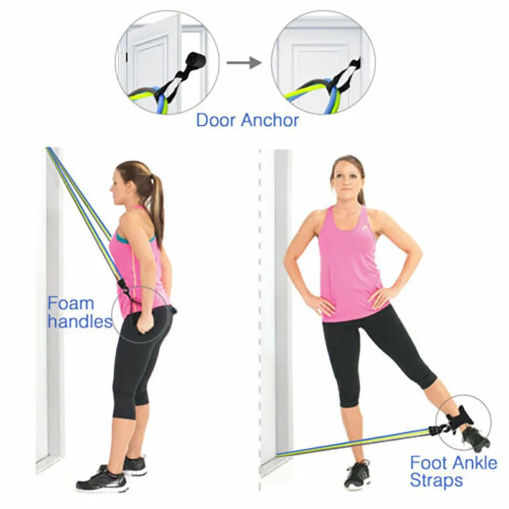 Details about   11PCS Resistance Exercise Bands Pilates Yoga Strap Tube Elastic Workout Gym ACB# 