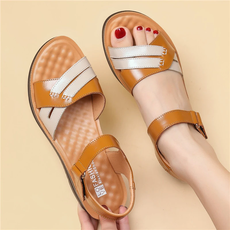 Pizza Albany apagado Sandalias planas de verano para mujer, a la moda calzado de cuero, sandalias  suaves con plataforma, zapatos de playa cómodos e informales|Sandalias de  mujer| - AliExpress