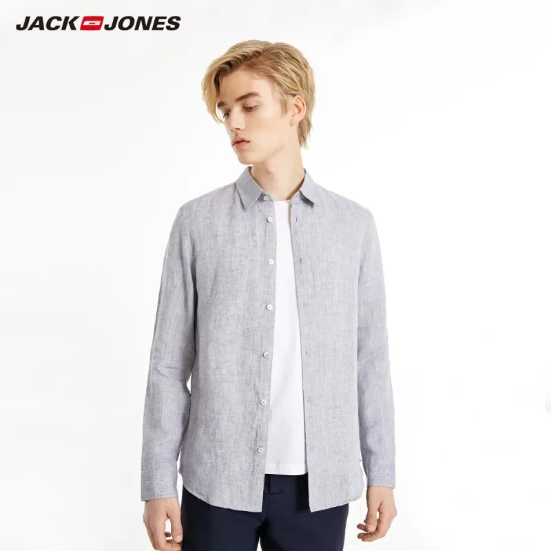 JackJones Men's 100% Linen Basic Long-Sleeve Shirt Menswear 219105522 JackJones Men's 100% Linen Basic Long-Sleeve Shirt Menswear 219105522