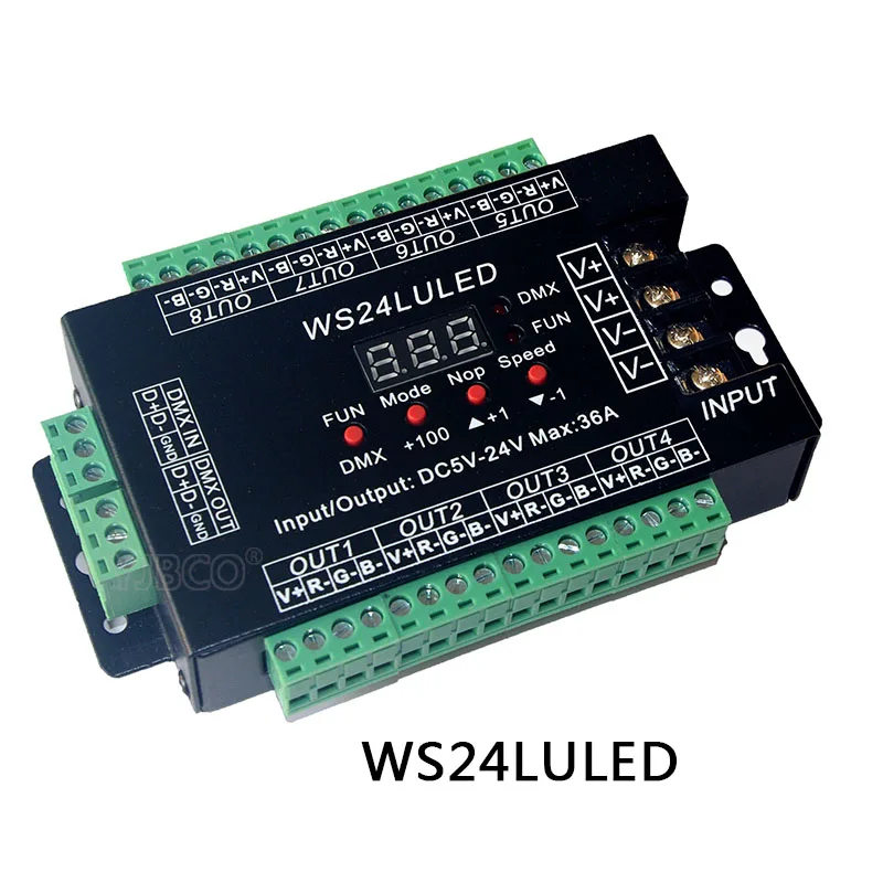 Constant pressure DC5V-24V DC12V-24V 3CH/4CH/9CH/24CH/27CH  RGB DMX decoder,  DMX 512 Controller for led lamp led light