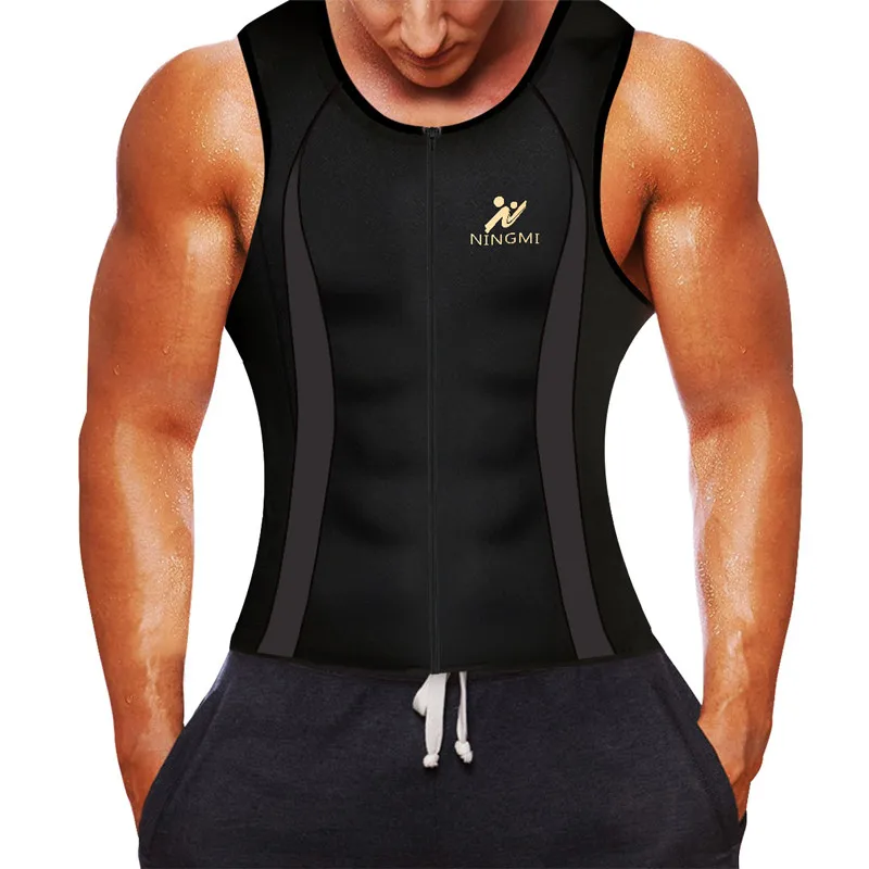 NINGMI Sauna Suit for Men Hot Sweat Suit Sauna Shirt Sweat Body Shaper Workout Neoprene Suit Zipper Short Sleeve 
