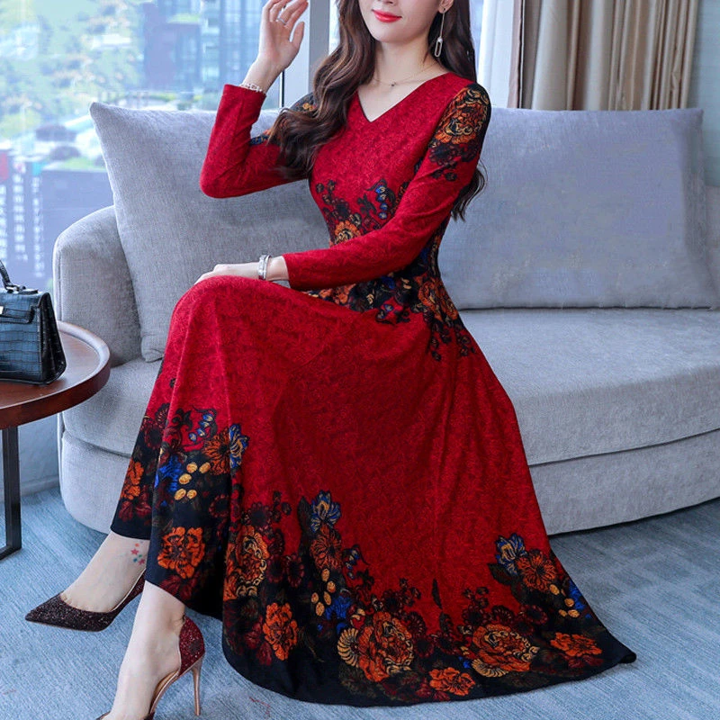 Женское платье с длинным рукавом и цветочным принтом элегантное облегающее