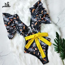 Сексуальный сдельный купальник женский купальник цветочный принт боди Летний Пляжный Купальник Монокини Купальник S~ XL