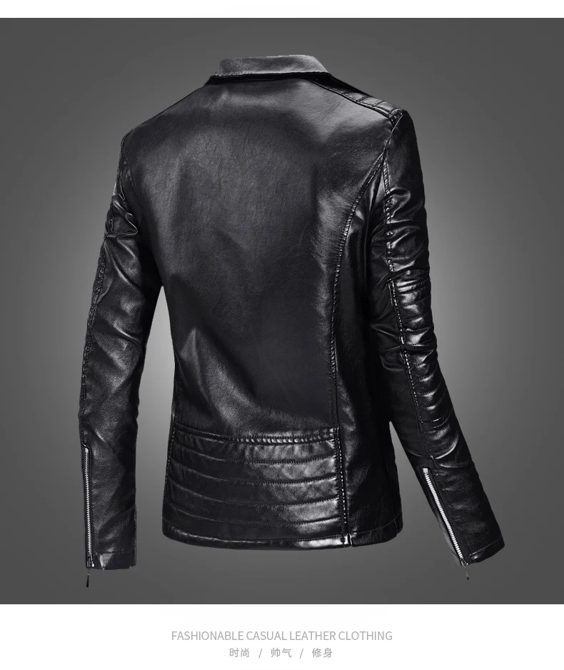 Осень и зима новые продукты мужской отложной воротник кожаное пальто Молодежный корейский стиль из искусственной кожи Мужская мотоциклетная куртка