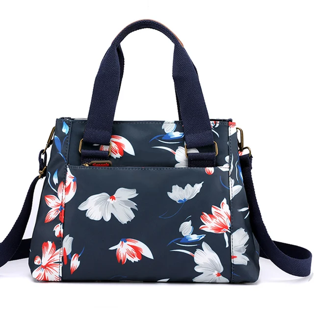 Fashion Floral Pattern Women Handbag High Quality Durable Waterproof Nylon Shoulder Bag 3 Layers Large Capacity Women Tote Bag 2