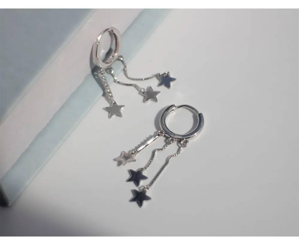 925 sterling silver earrings fashion personality stars tassel long drop earrings sweet wild cute female gold silver ear jewelry
