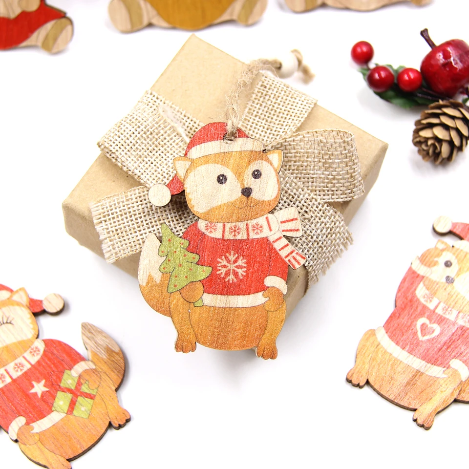3PCS Lovely Squirrel&Angel Wooden Pendants Ornaments Christmas Wood Craft Kids Toys DIY Christmas Tree Decorations Hanging Gifts