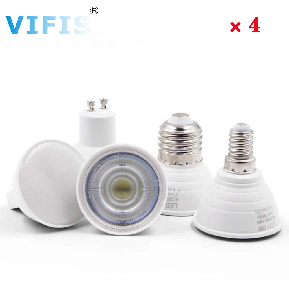 

4PCS GU10 LED COB Bulb 220-240V Lamp MR16 Spotlight 6W Spot Light Bulb E27 Corn Bulb LED Lampada 5W Bombilla gu 10 led E14 Bulb