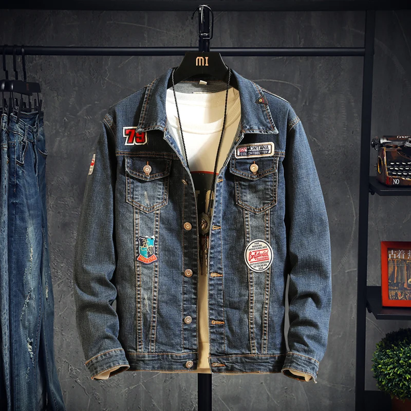 

2019New Top Quality Denim Jackets Men Cowboy Slim Fit Bomber Jacket Men's Jean Jacket Hip Hop Print Coats