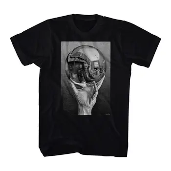 

M.C. Escher Reflecting Sphere Men's Black T-shirt NEW Sizes S-2XL