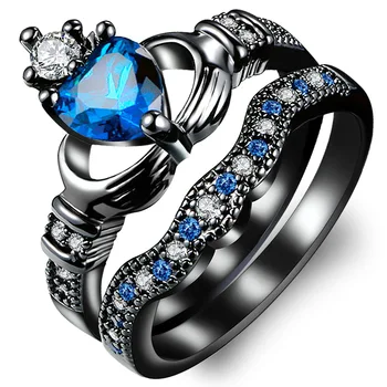 

Heart-shaped Blue Crystal Double Ring Fashion Personality Ladies Jewelry Wedding Ring
