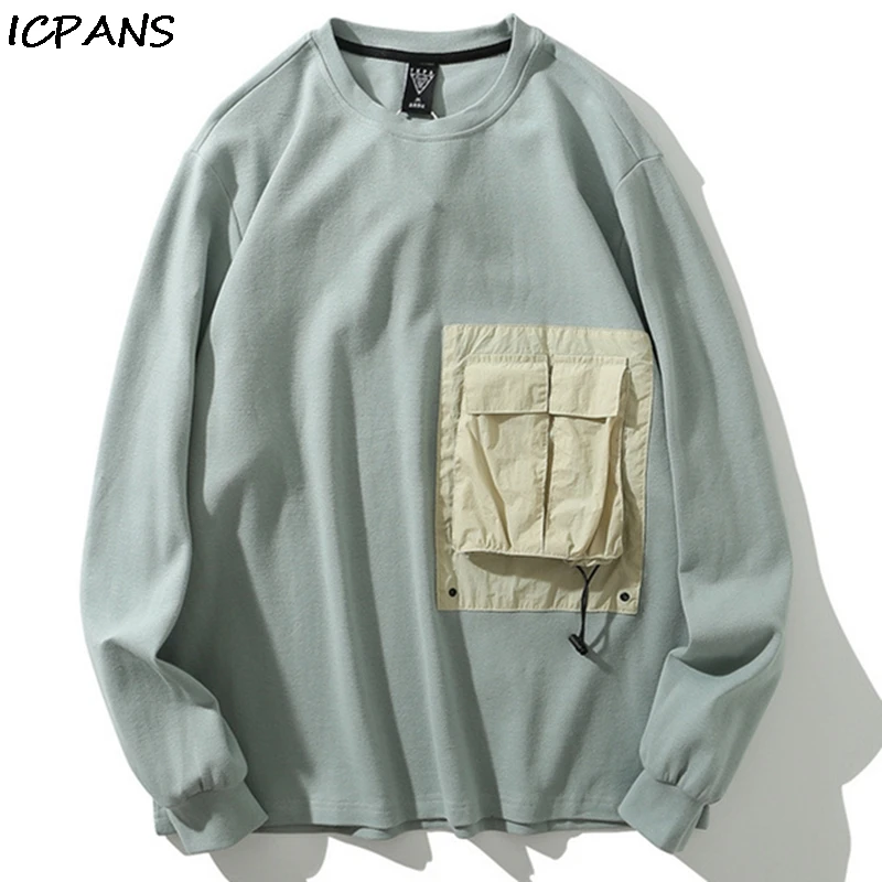 

ICPANS Hip Hop Sweatshirt Mens Oversized With Many Pockets 2019 Autumn Casual Pullover Sweats Tops Male Skateboards Sweatshirts