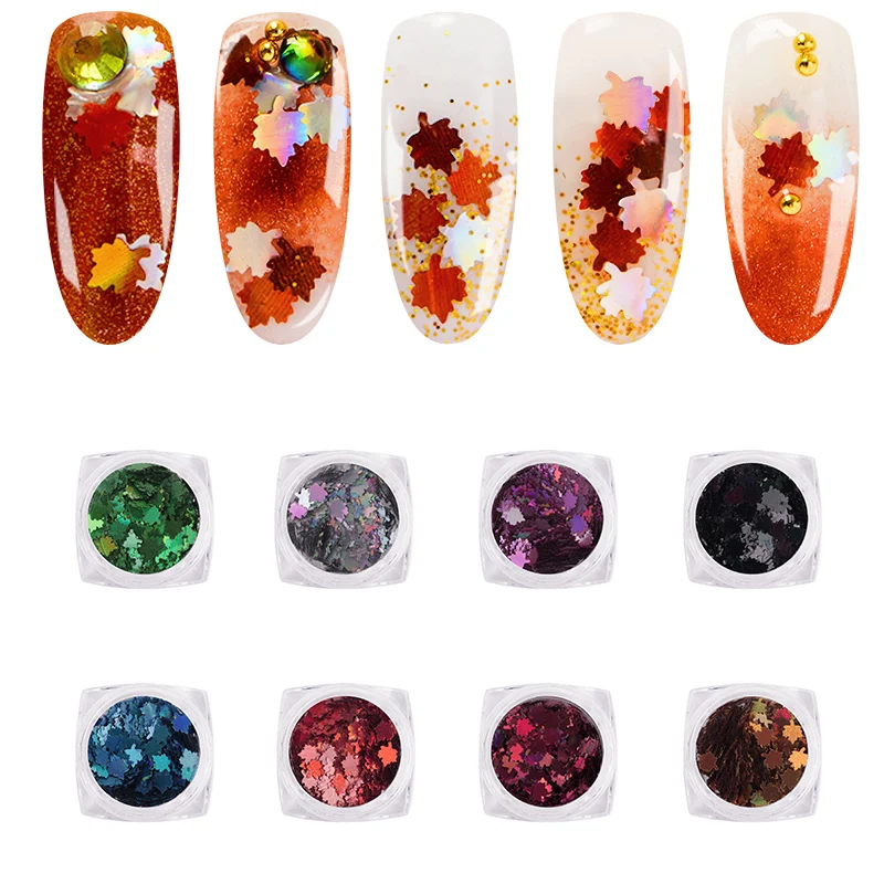 

Nails Art Colored Maple Leaf Sequins Laser Decorations Glitters Thin Paillette Flakes Stickers Nail Manicure Nails Accessoires