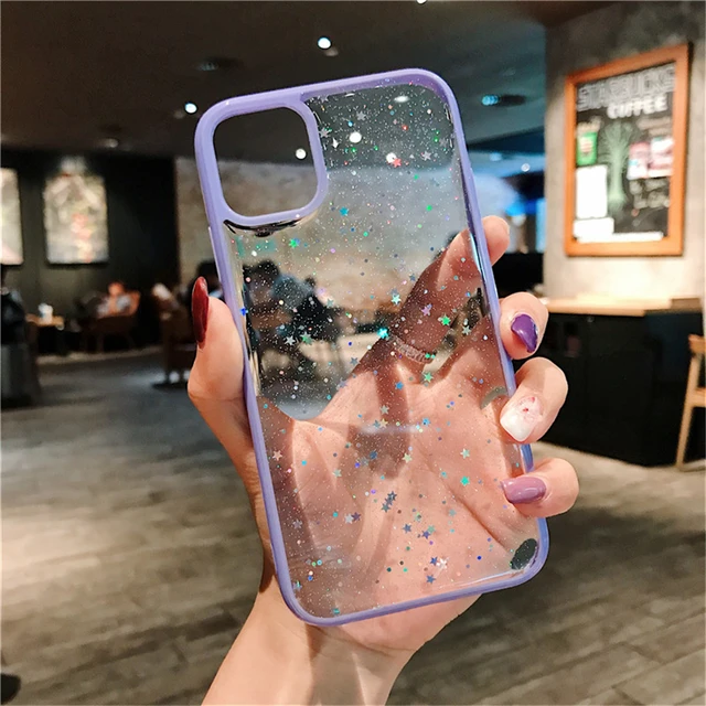 Glitter Candy Stars Transparent Phone Case For iPhone 13 11 12 Mini Pro Max XS X