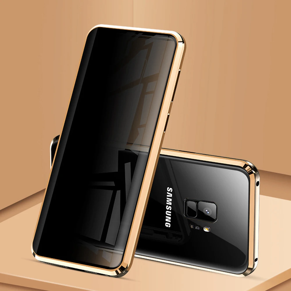 Магнитный чехол для samsung Galaxy S10, 5G, S9, S8 Plus, защита от прописывания, закаленное стекло, полное покрытие, Защита для samsung Note 8, 9 - Цвет: Gold