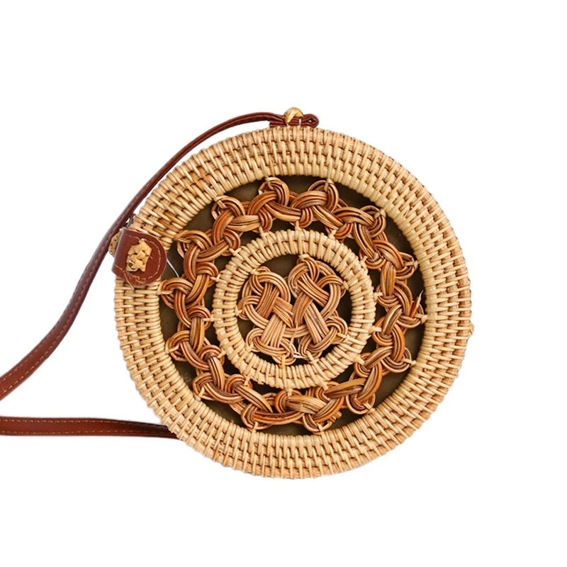 

ABSF Round Straw Bag Ladies Handbags Bohemian Rattan Messenger Bag Hand-Woven Round Bag