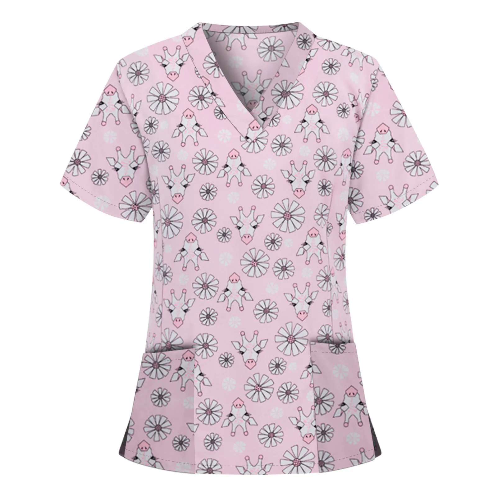 v neck scrub tops Cartoon Dogs Nurse Uniform  medicoal uniforms engineered print piece cut Pet Store Working Uniform Blouse A50