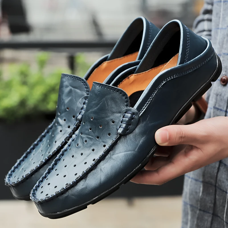 Мужская повседневная обувь из натуральной кожи Летние мужские лоферы с