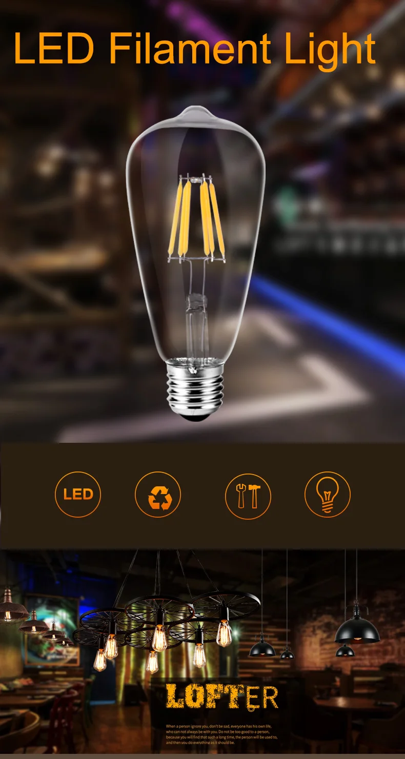 E27 лампа со светодиодными нитями на цоколе Led лампочка Лампа 220V марочные шарики edison типа «Свеча»), 2 Вт, 4 Вт, 6 Вт 8 Вт Настенный светильник ампулы для дома Внутреннее освещение кухни