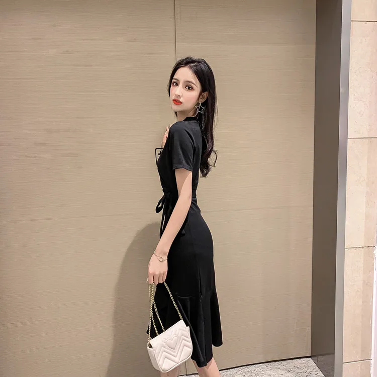 KAUNISSINA, сплошное коктейльное платье с v-образным вырезом, Черное Платье До Колена, корейское платье для выпускного вечера, женские летние платья для вечеринок