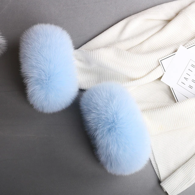 Light blue Настоящие манжеты из лисьего меха для женщин зимние модные черные манжеты из меха енота Женский браслет черно-белые нарукавники рукава - Цвет: Light blue