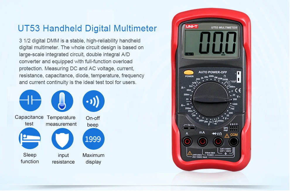 UT51 UT52 UT53 Универсальный цифровой мультиметр Сопротивление Емкость AC DC напряжение тока ЖК-дисплей низкое напряжение подсказка