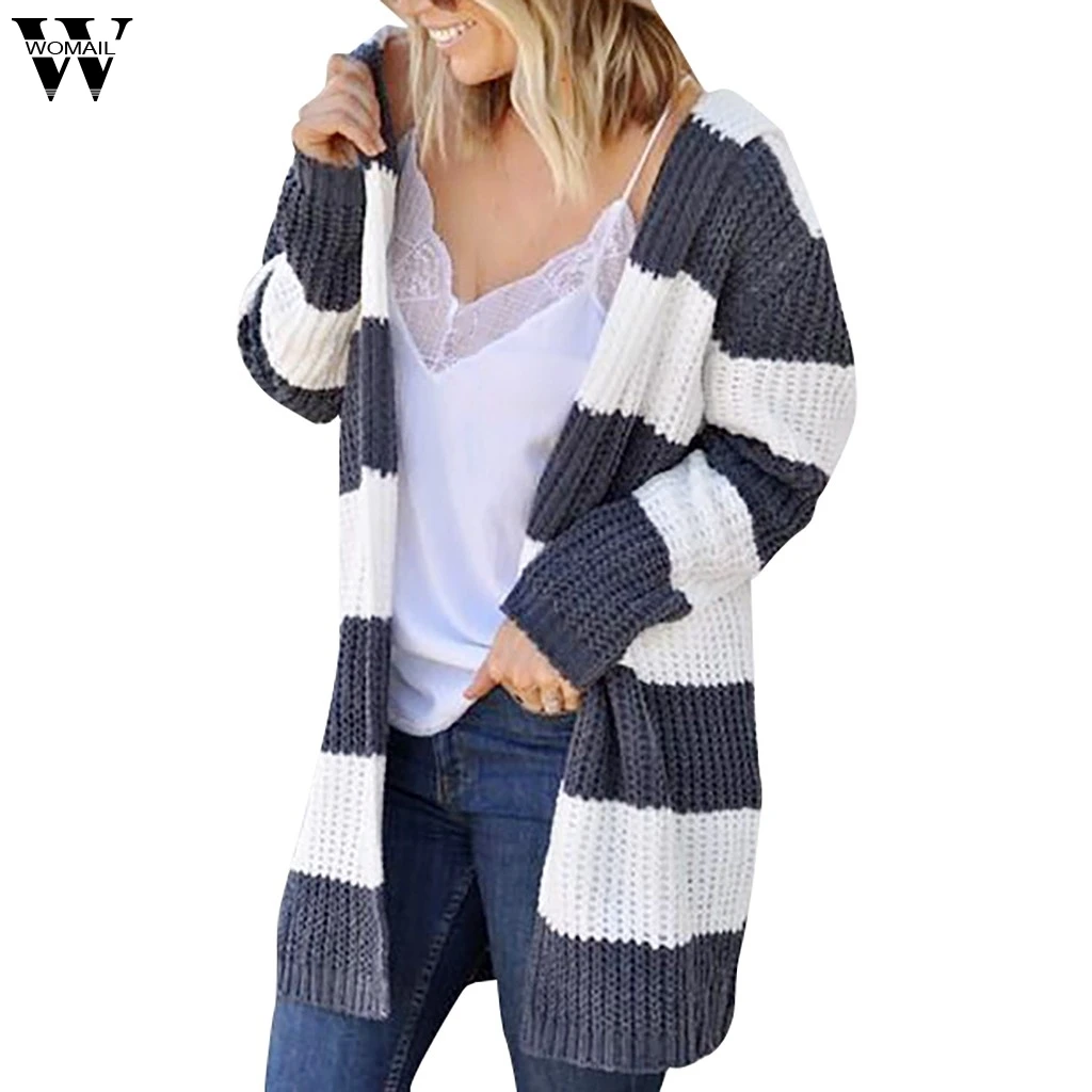 

Womail Autumn Winter 2019 Harajuku Patchwork Stripe Cardigan Women Loose Sweater Coat Female Oversized Sweaters Jumper