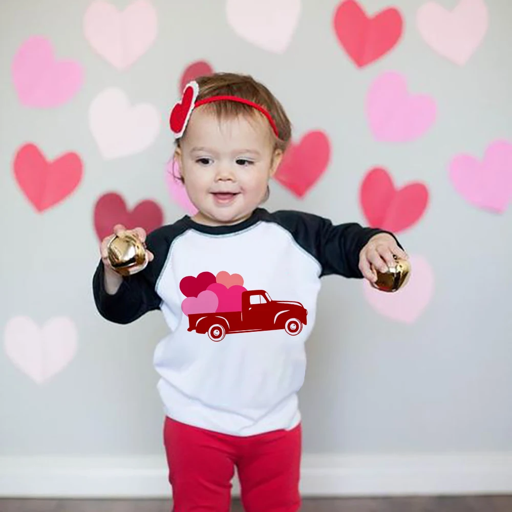 

Red Truck Kid T-Shirt Funny Car Love Heart Boy Girl Top Fashion Casual Children Baby Raglan Long Sleeves Clothing Valentine Gift