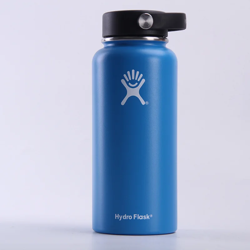 Высококачественная бутылка для воды из нержавеющей стали, гидро колба, бутылка для воды с вакуумной изоляцией, с широким горлом, портативная термобутылка для путешествий - Цвет: Синий