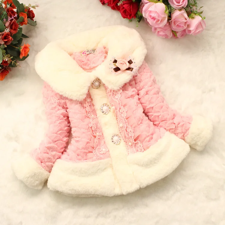 

Kids Clothing Jacket Lace threshold little lady Fish scale Winter Children Faux Fox Fur Coat Baby Girl Cotton Thicken Outerwear