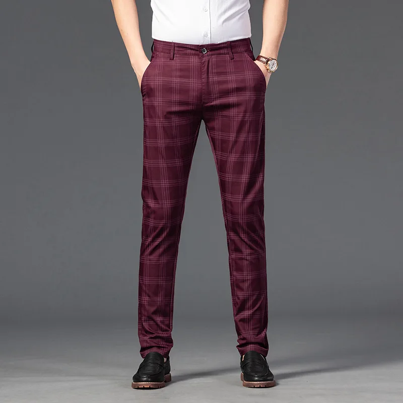 Summer Slim Plaid Pants Men Korea Style 