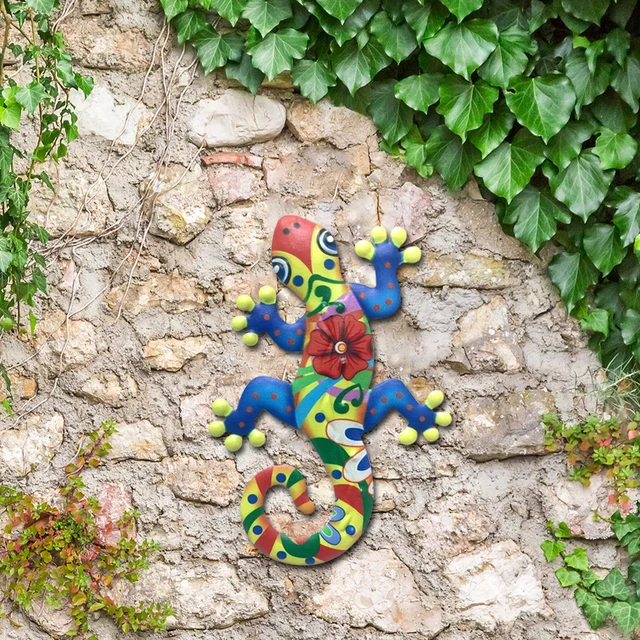 1PCS Iron Gecko Wall Art Decoration Simulation Small Metal Gecko Lizard Sculptures Outdoor Home Garden Fence Ornaments 3