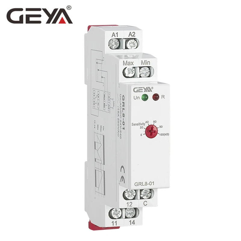 GRL8-01 ACDC24V-240V GEYA GRL8 контроллер уровня воды реле жидкости 10A AC DC 24V 220V Широкий диапазон напряжения реле водяного насоса - Габаритные размеры: GRL8-01 ACDC24V-240V