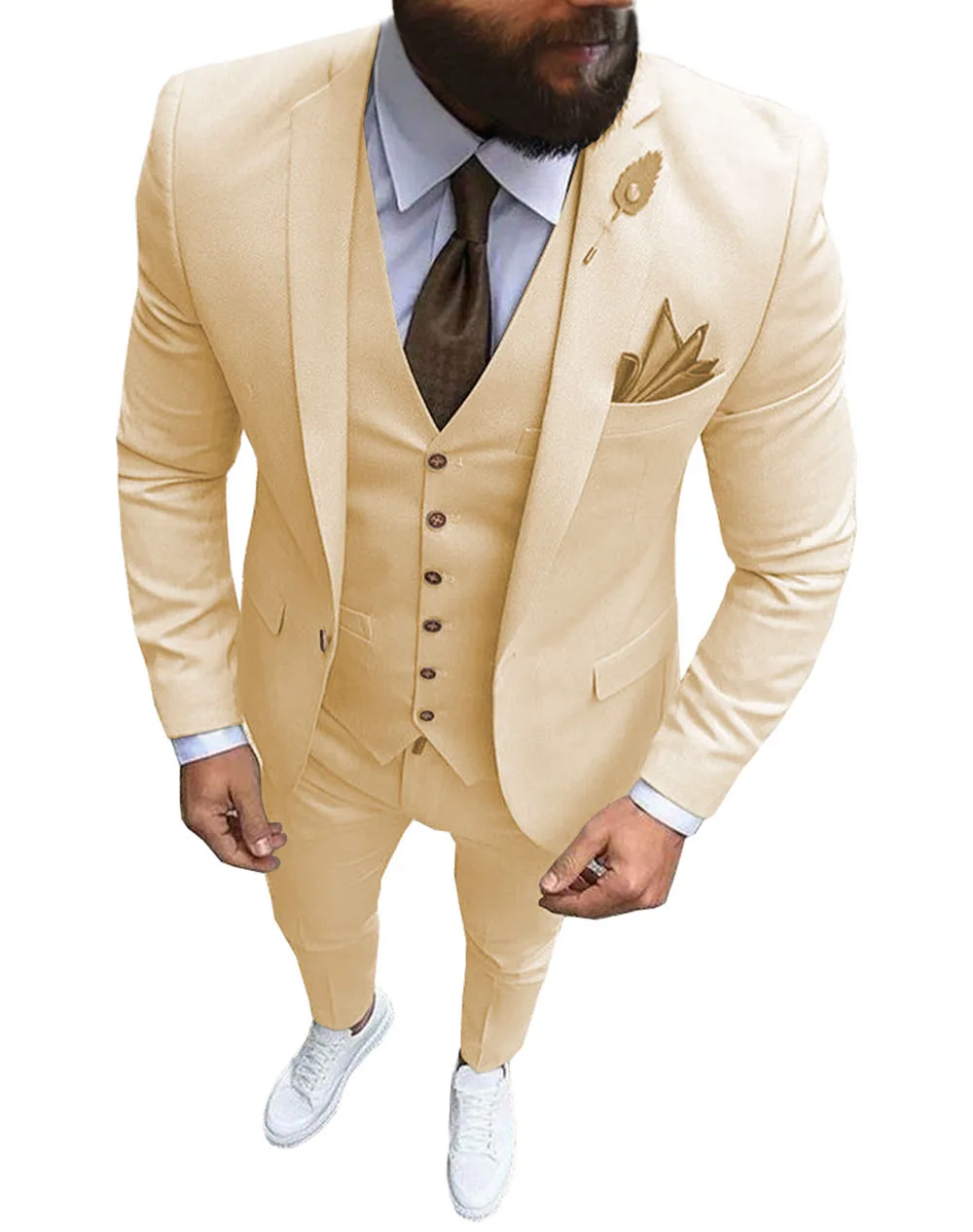 ternos masculinos peças ajuste fino casual negócio champanhe lapela cáqui formal smoking para padrinhos de casamento calças