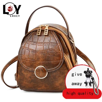 

Vintage Clamshell Stone Pattern School Bags High Quality Pu Leather Waterproof Small Backpacks Fashion Soft Shoulder Backpacks