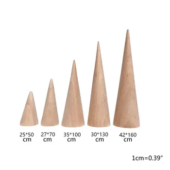 

Hot Simple Unpainted Wooden Ring Holder Jewelry Display Rack Cone Shape Bracket