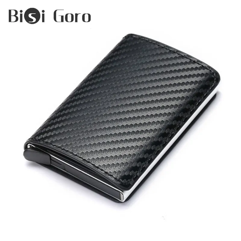 

BISI GORO Anti-thief Men And Women Credit Card Holder RFID Blocking Metal Aluminium Box Leather Business Cardholder ID Card Case