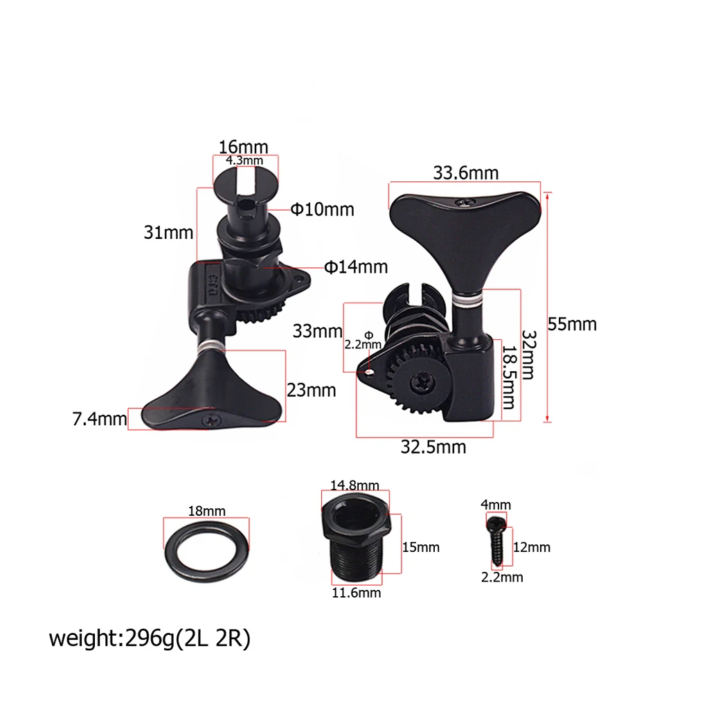 4pcs 2R2L Ukulele String Tuning Pegs Keys 1:24 Gear Ratio for Ukulele Guitar Bass Parts