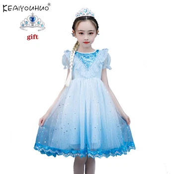 

2020 New Summer Baby Kids Dress Cosplay Costume Girls Dress Short Children Clothing For Princess Dress Blue Sequined 2-10 Y