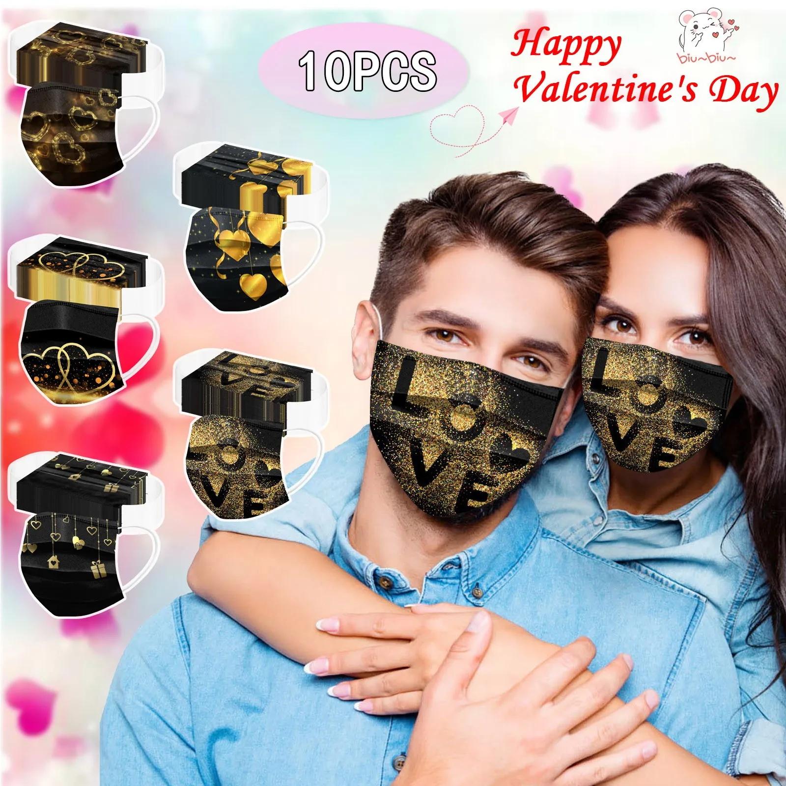 10pcs Disposable Face Mask adult Valentine's Day Love Print 3 ply Protective Maske Masks for