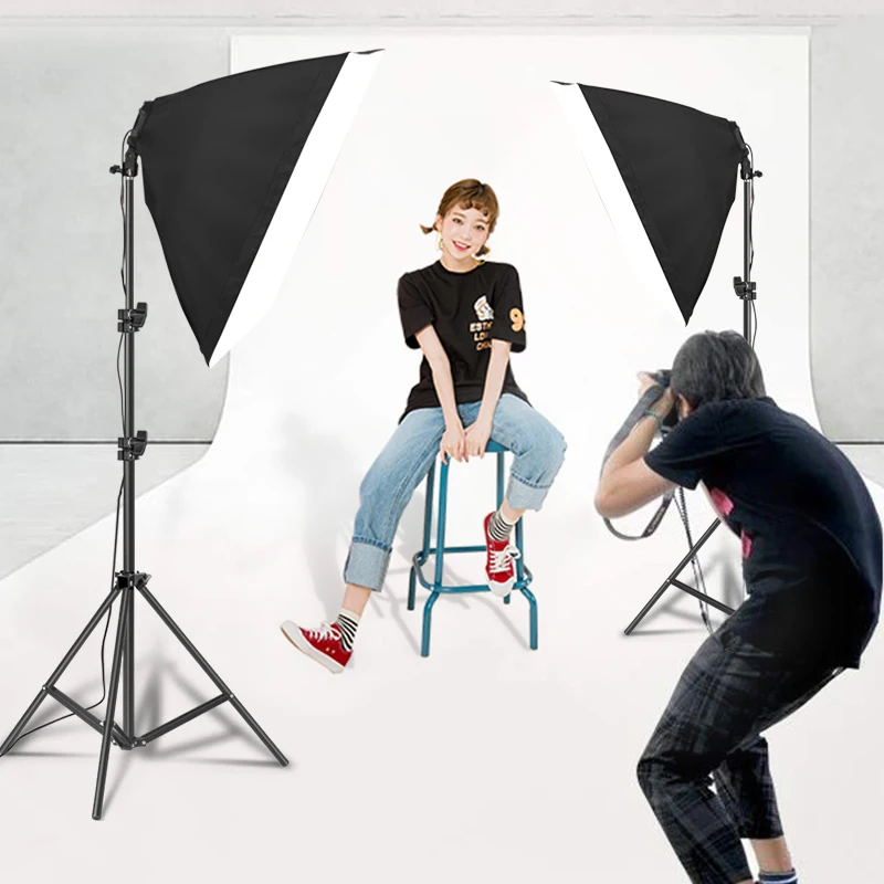 SH-Kit de luz Softbox para fotografía, cuatro soportes de lámpara, sistema de luz continua con bombilla E27, accesorios para estudio fotográfico - Imagen 5