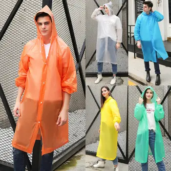 

Adult Raincoat Transparent Waterproof Plastic Reusable Rain Poncho Hood Lady Men