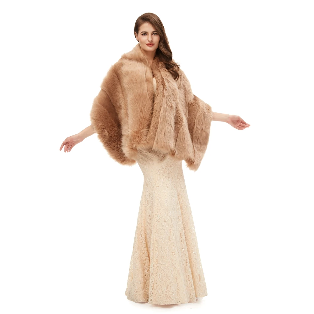 Coffee Formal Party Evening Jackets Wraps 2020 New Faux Fur cloaks Wedding Capes Winter Women Bolero Wraps Shawls In Stock shrug