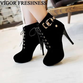 

VIGOR FRESHNESS Winter Boots Women Shoes High Heels Ankle Boots Woman Sexy Autumn Boots Ladies Dress Shoes 11CM MY332