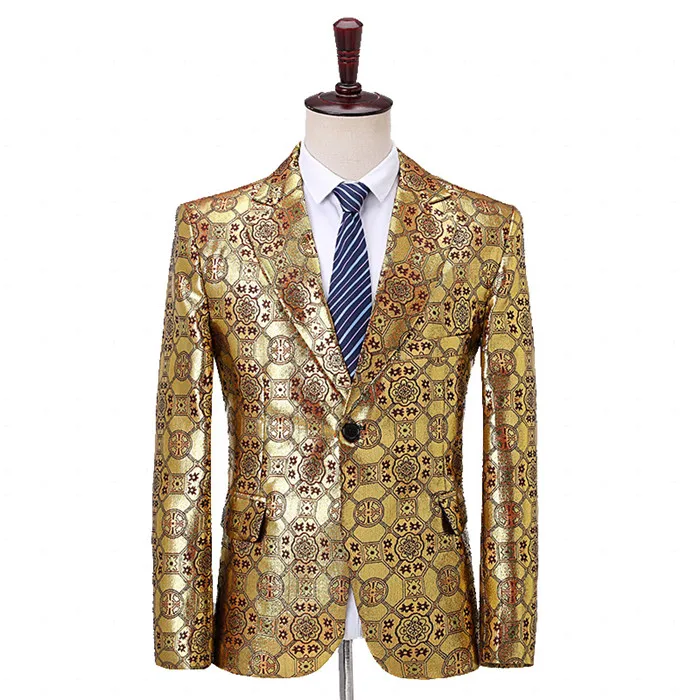 Color 1 Жаккардовый жакет для мужчин Slim Fit мужской блейзер с печатью куртка Винтаж Ретро узор Мужской Блейзер Повседневная Вечеринка Выпускной сценический костюм Q619 - Цвет: Color 1